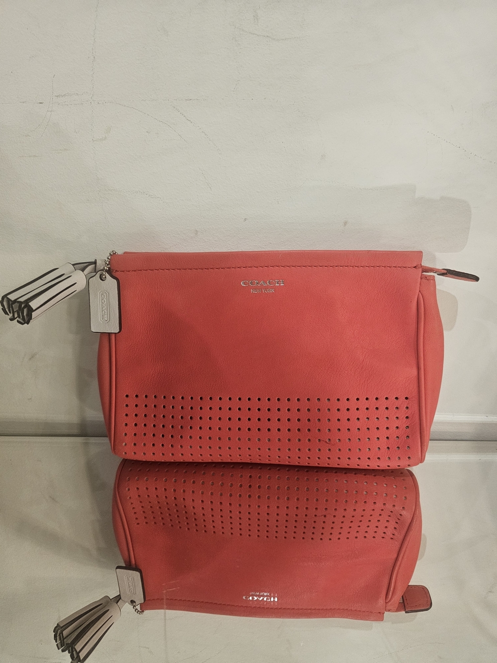 Coach Coral Perforated Leather Cosmetic Pouch